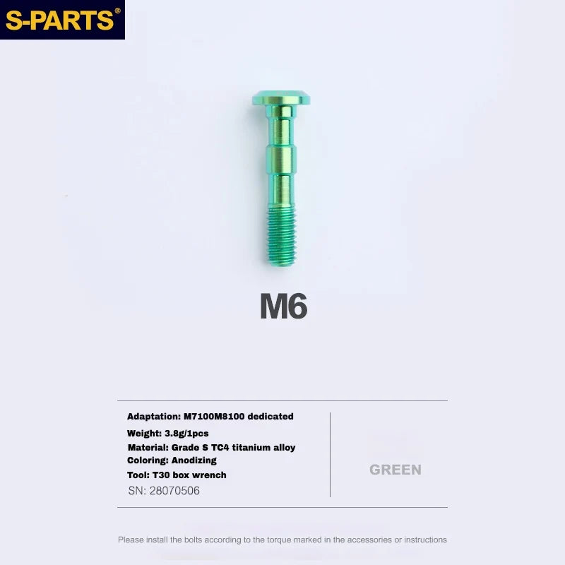 S-PARTS Titanium Brake Caliper Body Bolt Shimano R9120/R8070/M9120/M8100 & SRAM RED/FORCE Green