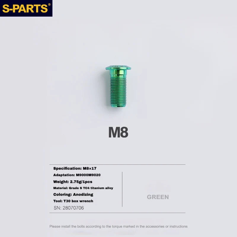 S-PARTS Titanium Brake Caliper Body Bolt Shimano R9120/R8070/M9120/M8100 & SRAM RED/FORCE Green