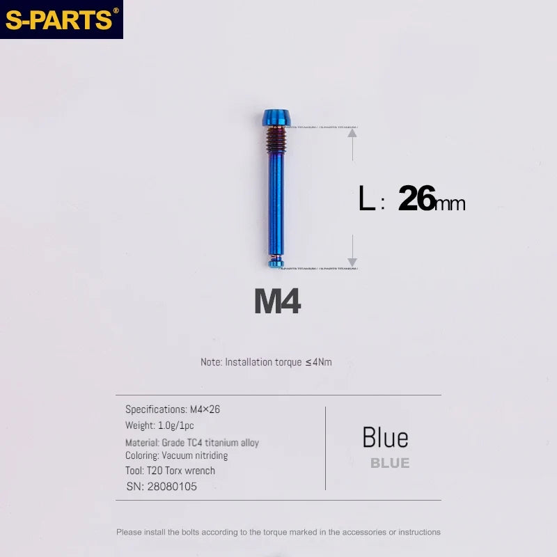 S-PARTS Titanium Brake Pad Pin Retainer Shimano / SRAM / Magura / HOPE Disc Brakes Blue