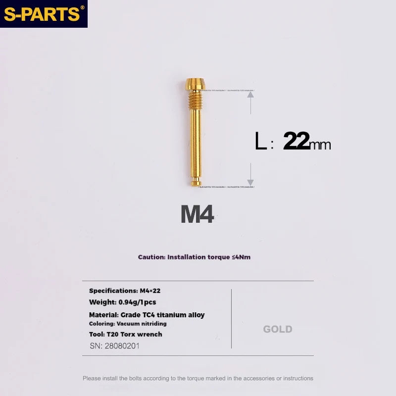 S-PARTS Titanium Brake Pad Pin Retainer Shimano / SRAM / Magura / HOPE Disc Brakes Gold