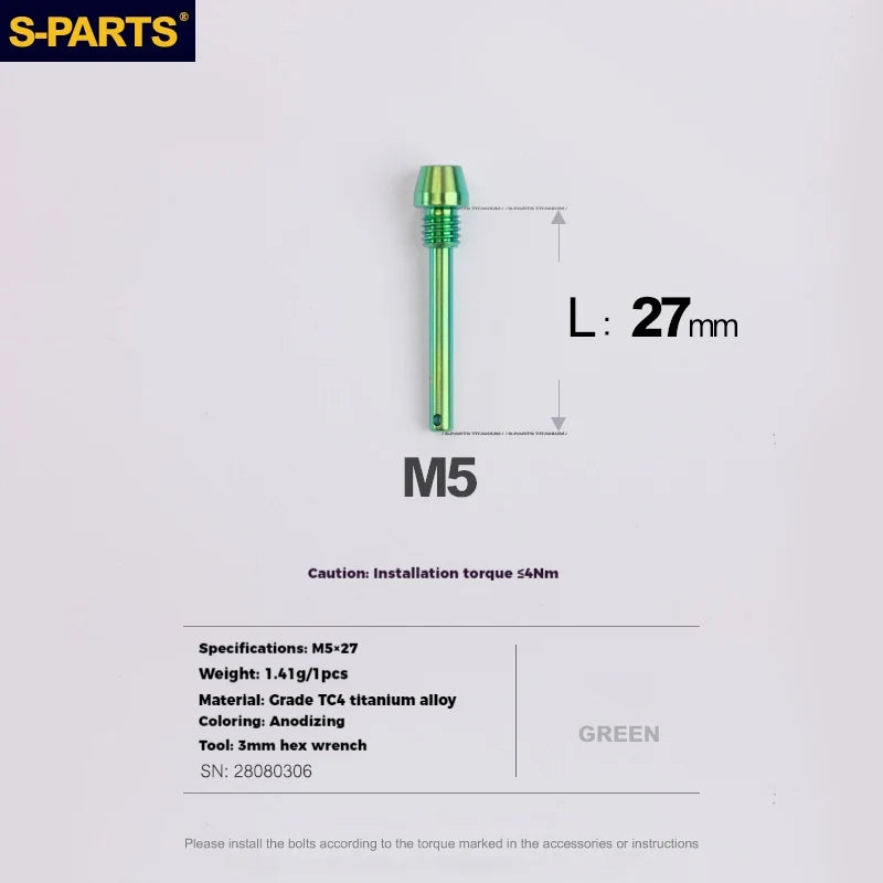 S-PARTS Titanium Brake Pad Pin Retainer Shimano / SRAM / Magura / HOPE Disc Brakes Green