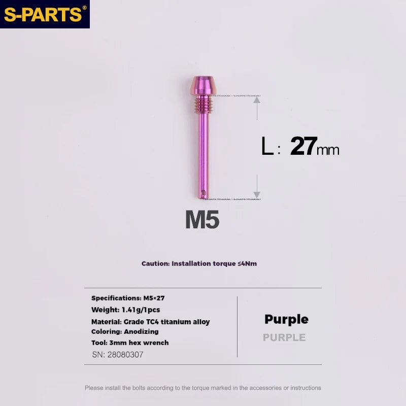 S-PARTS Titanium Brake Pad Pin Retainer Shimano / SRAM / Magura / HOPE Disc Brakes Purple