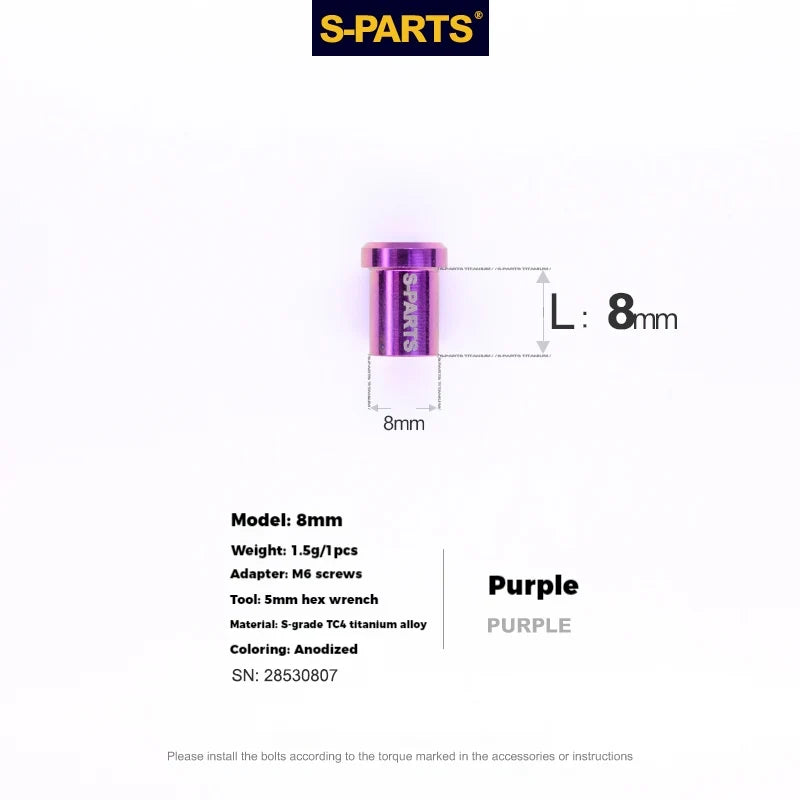 S-PARTS Titanium C-Clamp Fixing Nut M6, 8–40mm 8mm Purple