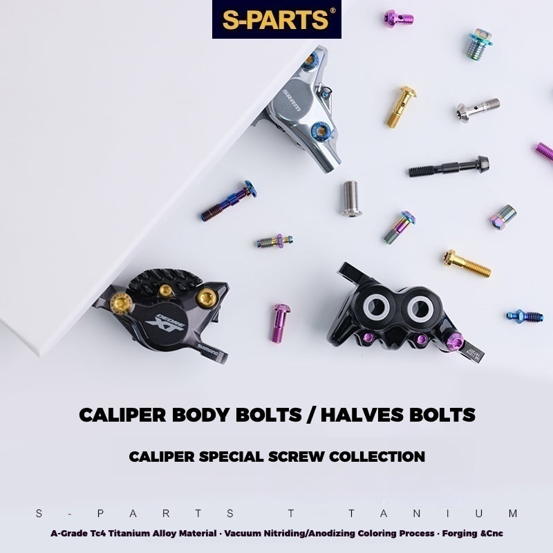 S-PARTS Titanium Caliper Body Bolts for Shimano R9120 / R8070 / M9120 / M8100 & SRAM RED / Force — Lightweight Anodized Brake Mounting Screws