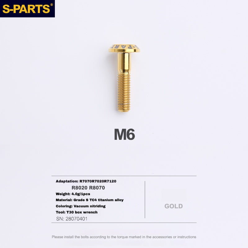 S-PARTS Titanium Caliper Body Bolts for Shimano R9120 / R8070 / M9120 / M8100 & SRAM RED / Force — Lightweight Anodized Brake Mounting Screws