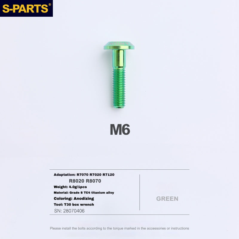 S-PARTS Titanium Caliper Body Bolts for Shimano R9120 / R8070 / M9120 / M8100 & SRAM RED / Force — Lightweight Anodized Brake Mounting Screws