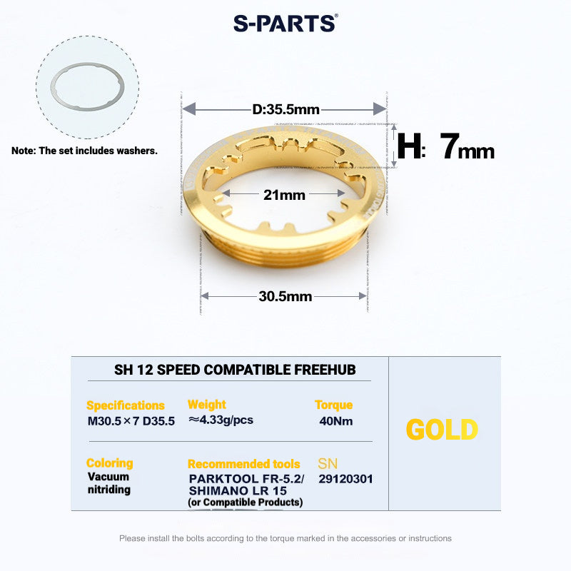 S-PARTS Titanium Cassette Lockring for MTB and Road Bikes for Shimano and SRAM