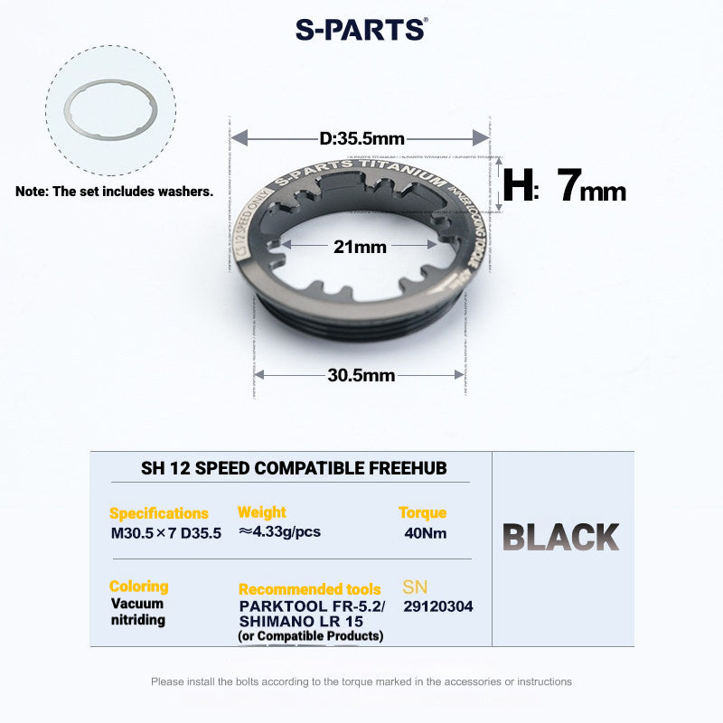 S-PARTS Titanium Cassette Lockring for MTB and Road Bikes for Shimano and SRAM