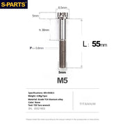 S-PARTS Titanium Color A3 Series M5 L06-95mm Titanium Screws for Motorcycles and Cars