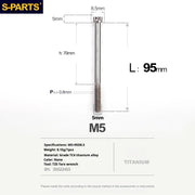 S-PARTS Titanium Color A3 Series M5 L06-95mm Titanium Screws for Motorcycles and Cars