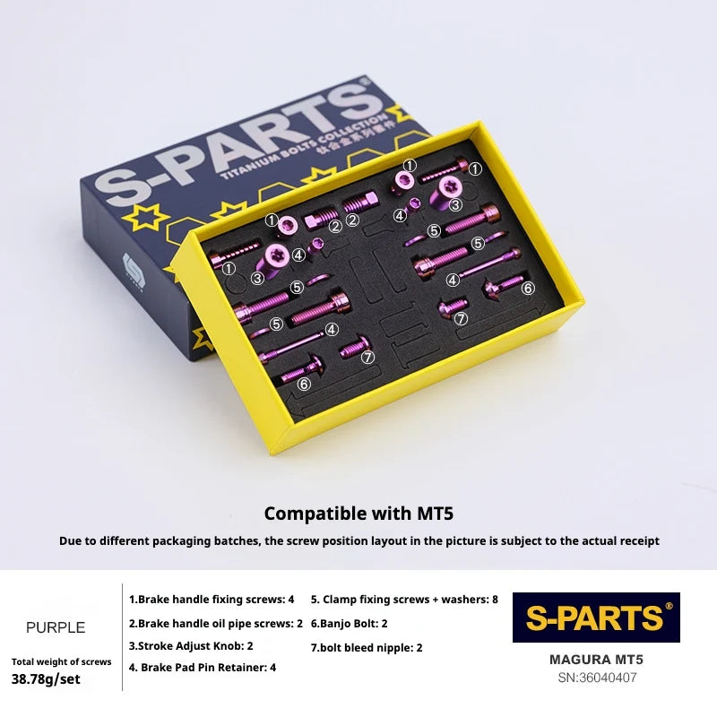 S-PARTS Titanium Disc Brake Screw Kit Magura MT4 / MT5 / MT7 / MT8 Purple