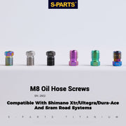 S-PARTS Titanium Hydraulic Hose Bolts for MTB & Road Bikes — Shimano XTR / Ultegra / Dura-Ace & SRAM Road — M8 Oil Hose Screws