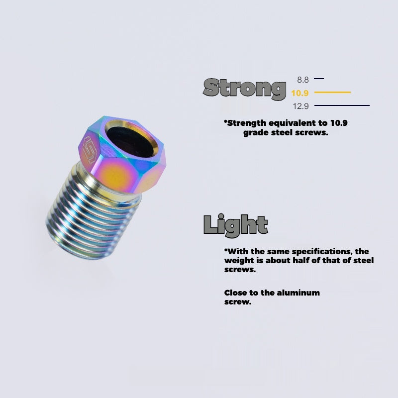 S-PARTS Titanium Hydraulic Hose Bolts for MTB & Road Bikes — Shimano XTR / Ultegra / Dura-Ace & SRAM Road — M8 Oil Hose Screws