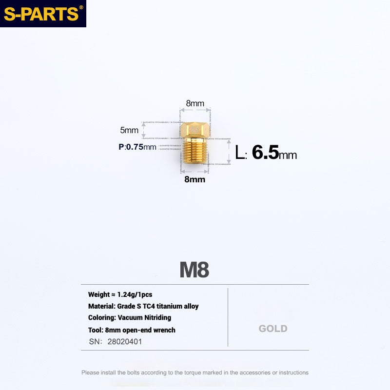 S-PARTS Titanium Hydraulic Hose Bolts for MTB & Road Bikes — Shimano XTR / Ultegra / Dura-Ace & SRAM Road — M8 Oil Hose Screws