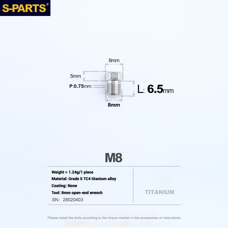 S-PARTS Titanium Hydraulic Hose Bolts for MTB & Road Bikes — Shimano XTR / Ultegra / Dura-Ace & SRAM Road — M8 Oil Hose Screws