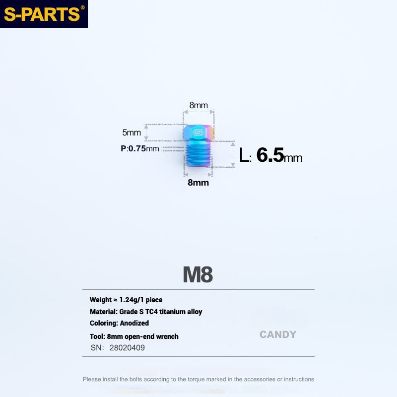 S-PARTS Titanium Hydraulic Hose Bolts for MTB & Road Bikes — Shimano XTR / Ultegra / Dura-Ace & SRAM Road — M8 Oil Hose Screws