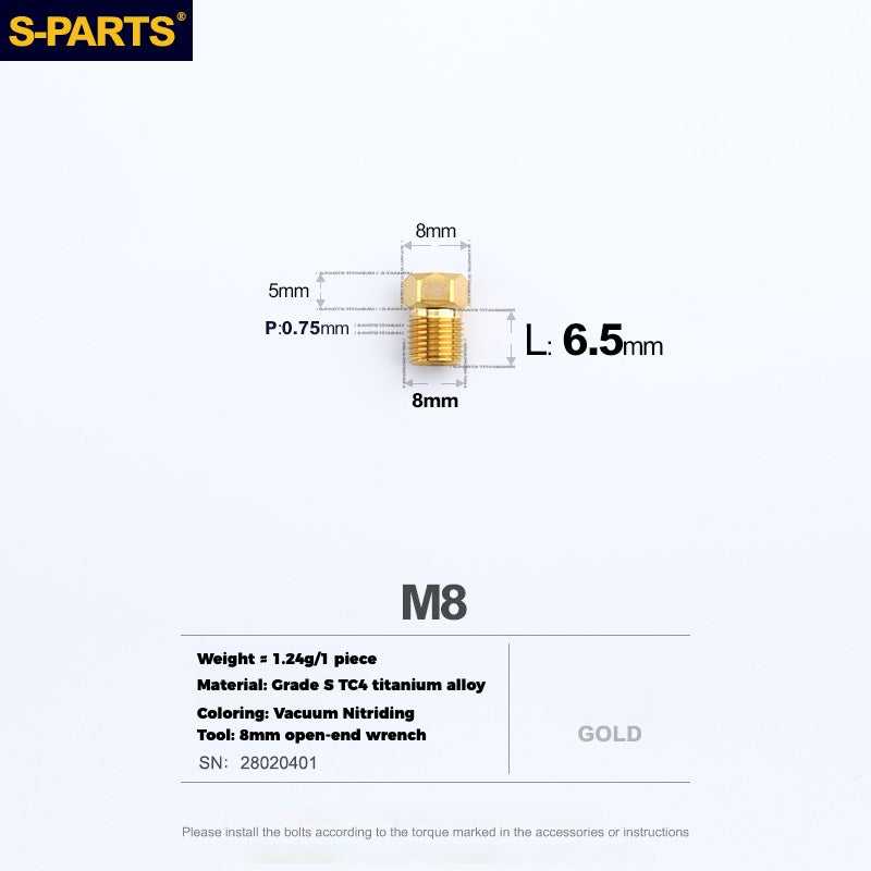 S-PARTS Titanium Hydraulic Hose Bolts for MTB & Road Bikes — Shimano XTR / Ultegra / Dura-Ace & SRAM Road — M8 Oil Hose Screws