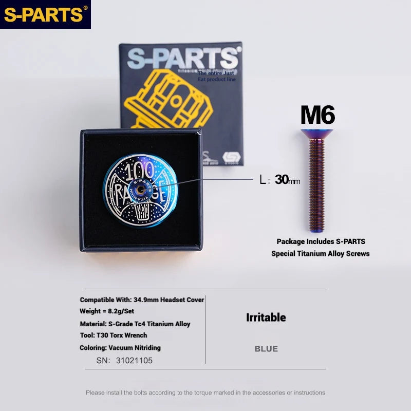S-PARTS Titanium OD2 34.9mm Laser Headset Cap | CNC Machined | Multiple Designs - Detail 13