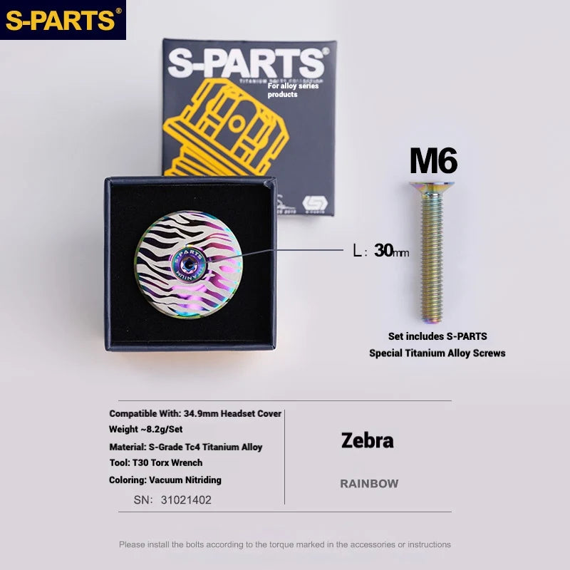 S-PARTS Titanium OD2 34.9mm Laser Headset Cap | CNC Machined | Multiple Designs - Detail 22