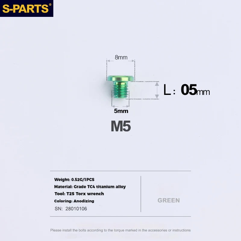 S-PARTS Titanium Oil Port Screws Shimano SRAM TRP Specifically for Shimano Mountain Brake Levers 1pcs Green