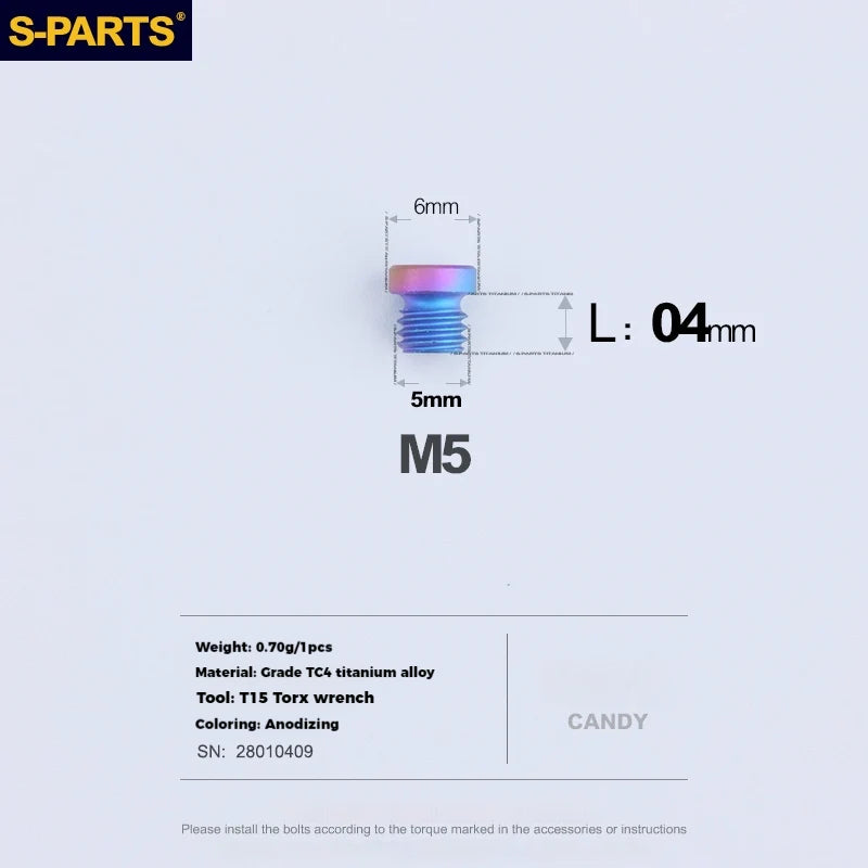 S-PARTS Titanium Oil Port Screws Shimano SRAM TRP Specifically for SRAM Mountain Brake Levers 1pcs Candy