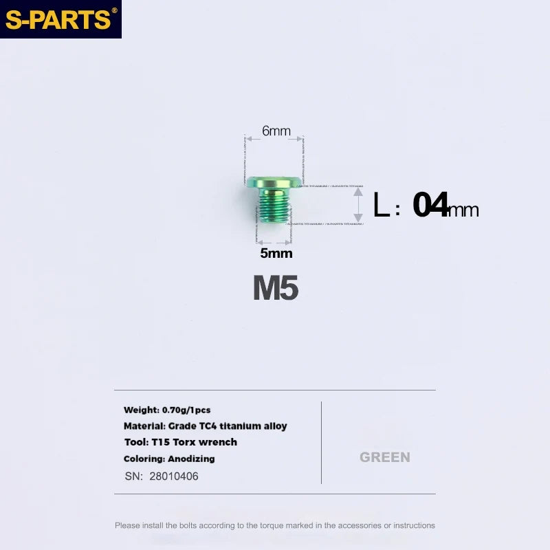 S-PARTS Titanium Oil Port Screws Shimano SRAM TRP Specifically for SRAM Mountain Brake Levers 1pcs Green