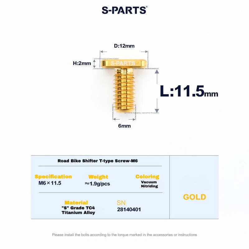 S-PARTS Titanium Road Shifter Clamp Bolt & Nut Set Shimano / SRAM Gold