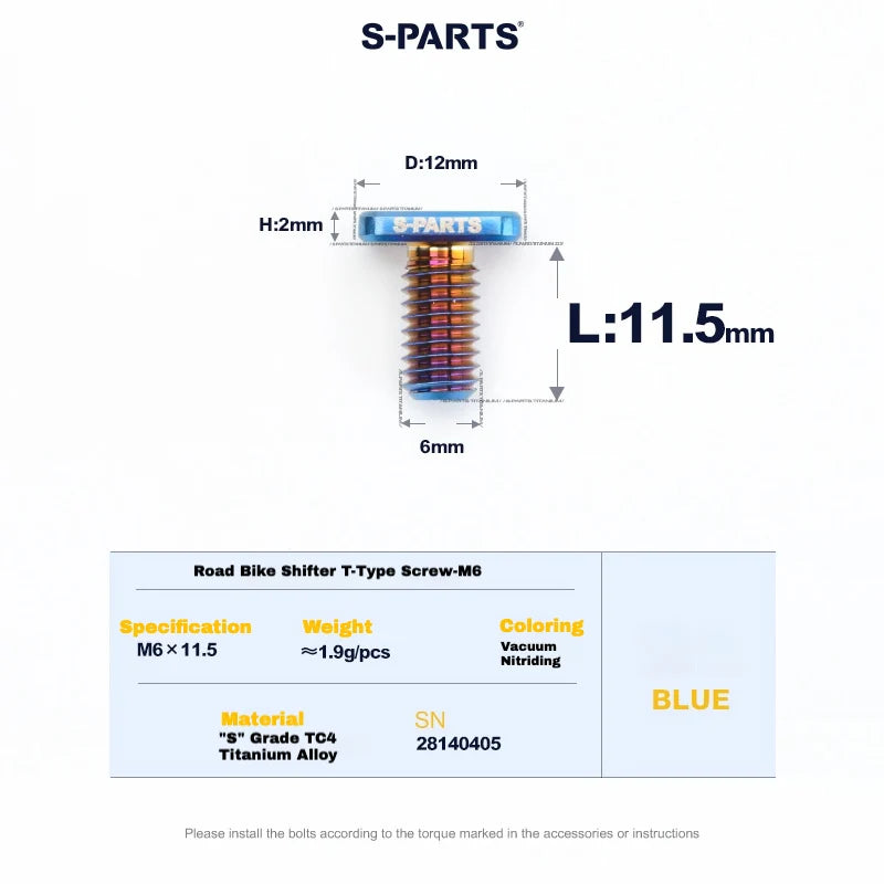 S-PARTS Titanium Road Shifter Clamp Bolt & Nut Set Shimano / SRAM Blue