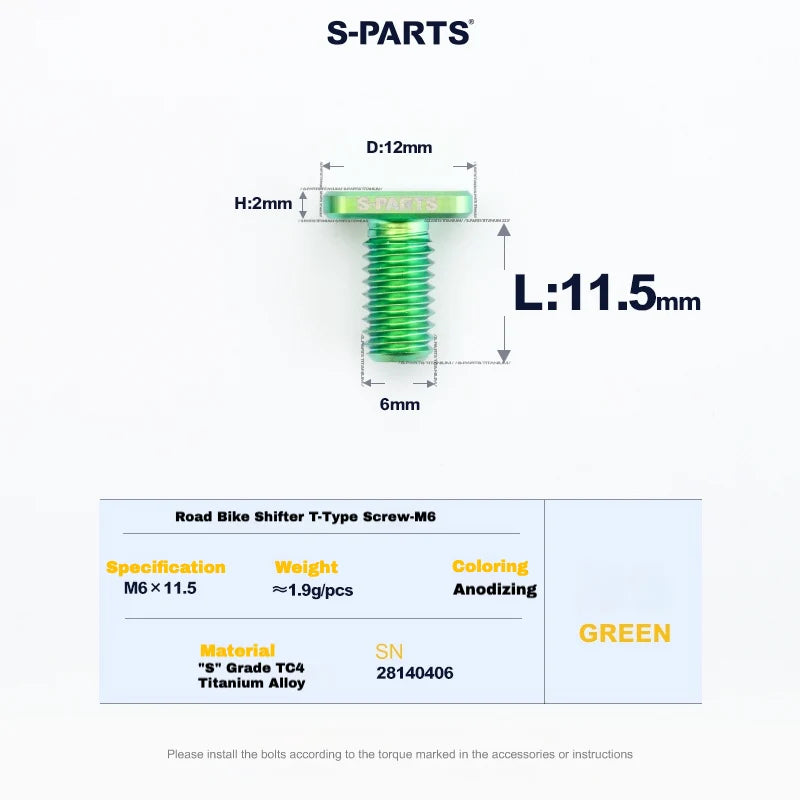 S-PARTS Titanium Road Shifter Clamp Bolt & Nut Set Shimano / SRAM Green