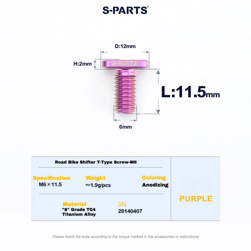 S-PARTS Titanium Road Shifter Clamp Bolt & Nut Set Shimano / SRAM Purple