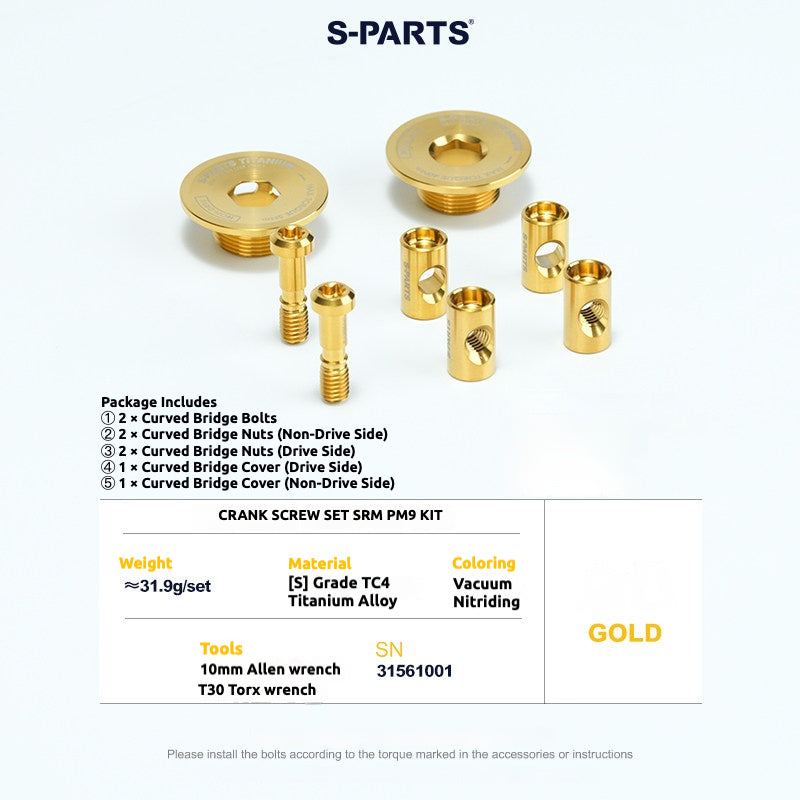 S-PARTS Titanium Screws to fit SRM PM9 Titanium Crank Covers for drive and non-drive sides.