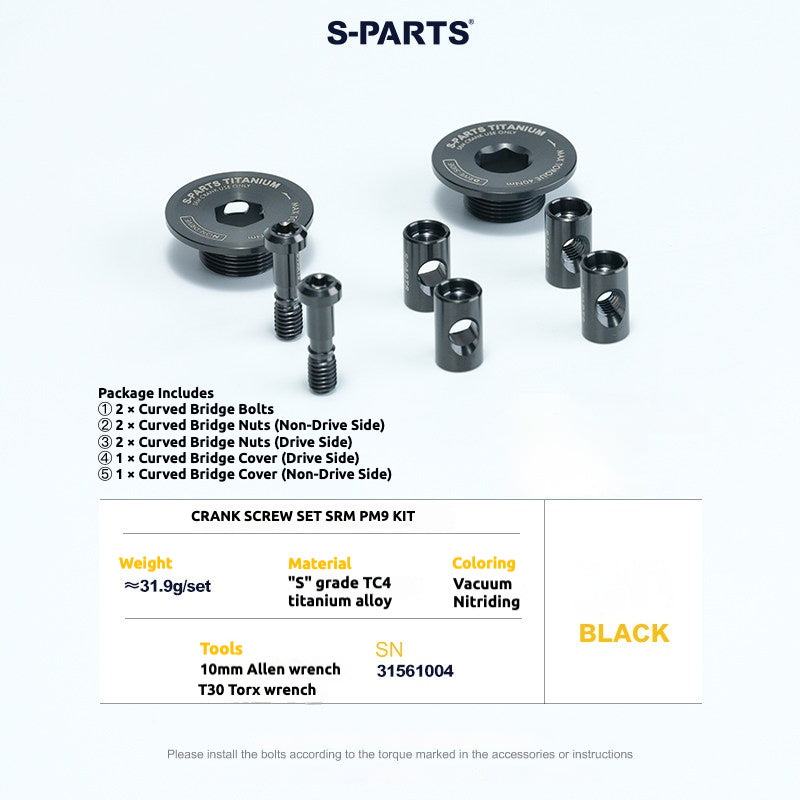 S-PARTS Titanium Screws to fit SRM PM9 Titanium Crank Covers for drive and non-drive sides.