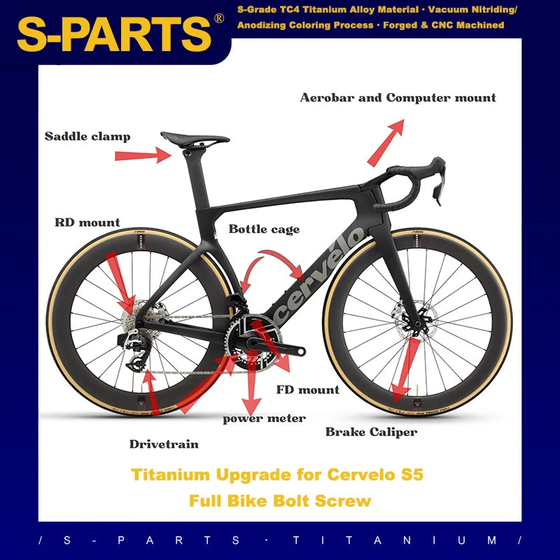 S-PARTS Titanium Upgrade Kit for Cervélo S5 Disc 2022 | Shimano Ultegra Di2 R8170 R8150 / Dura-Ace R9270 R9250 / SRAM RED AXS / Force AXS