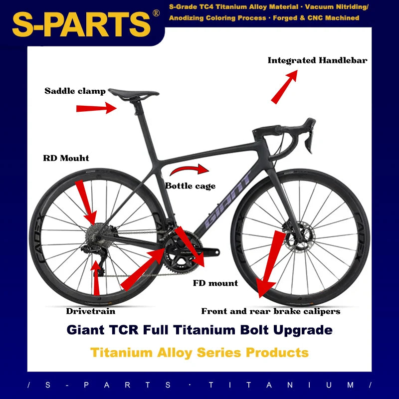 S-PARTS Titanium Bolt Upgrade Kit for Giant TCR Advanced SL | Full Bike Kit + Shimano Brake / Shift Kits R9270 + R8170