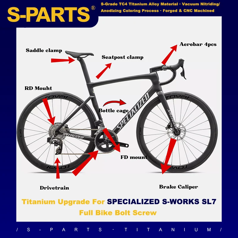 S-PARTS Titanium Upgrade Kit for Tarmac SL7 / SL6 / Specialized S-Works | Shimano Dura-Ace R9270 R9250 Di2 | SRAM RED AXS / Force Project BLACK LTD / SD Worx - Detail 4