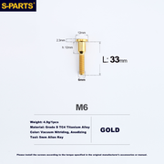 S-PARTS Trek M6 Titanium Seatpost Clamp Tightening Bolt — L33 / L35 M6 L33 D12 Gold