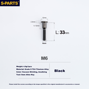 S-PARTS Trek M6 Titanium Seatpost Clamp Tightening Bolt — L33 / L35 M6 L33 D12 Black