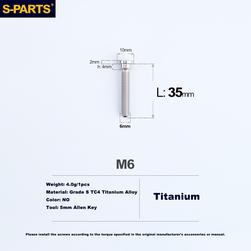 S-PARTS Trek M6 Titanium Seatpost Clamp Tightening Bolt — L33 / L35 M6 L35 D10