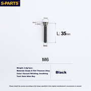 S-PARTS Trek M6 Titanium Seatpost Clamp Tightening Bolt — L33 / L35 M6 L35 D10 Black