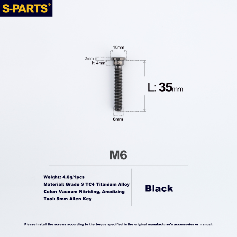 S-PARTS Trek M6 Titanium Seatpost Clamp Tightening Bolt — L33 / L35 M6 L35 D10 Black