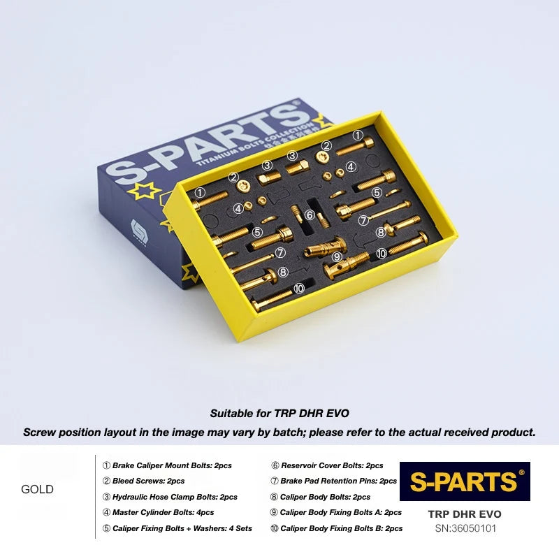 S-PARTS TRP DHR EVO Titanium Disc Brake Bolt Kit TRP DHR EVO Disc Brake Kit – 24pcs/Set Gold