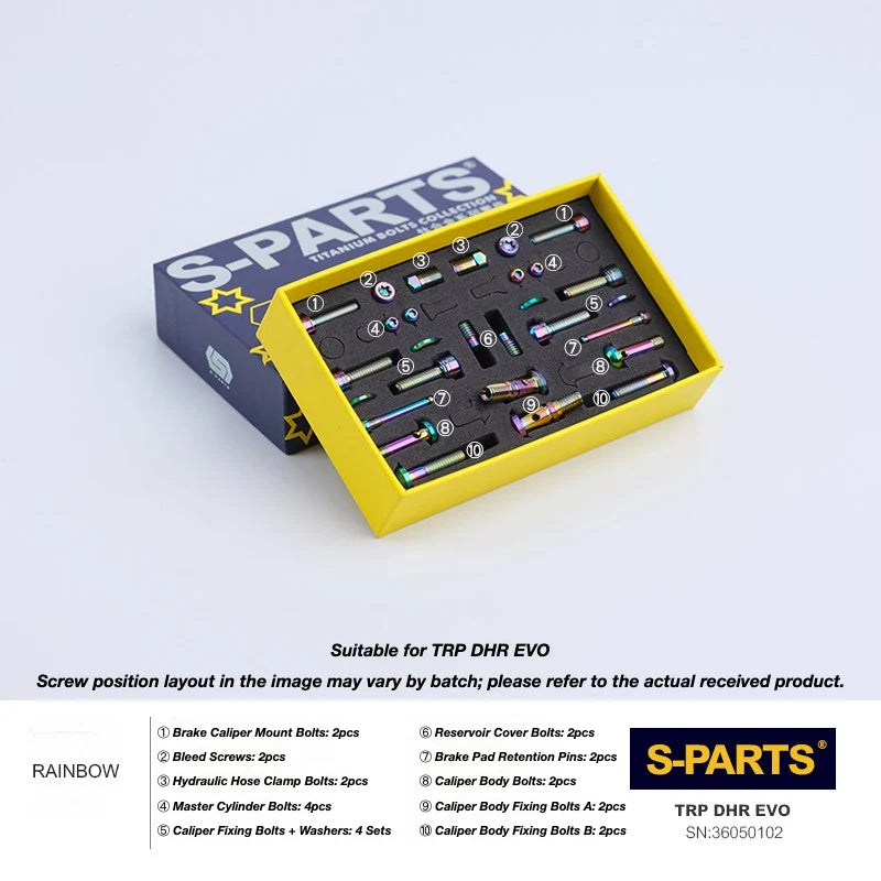 S-PARTS TRP DHR EVO Titanium Disc Brake Bolt Kit TRP DHR EVO Disc Brake Kit – 24pcs/Set Rainbow