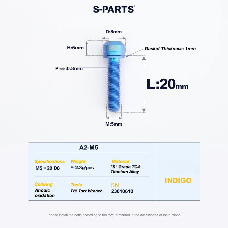 S-PARTS TRP DHR EVO Titanium Disc Brake Bolt Kit Brake Lever Clamp Bolt – 1pcs Indigo