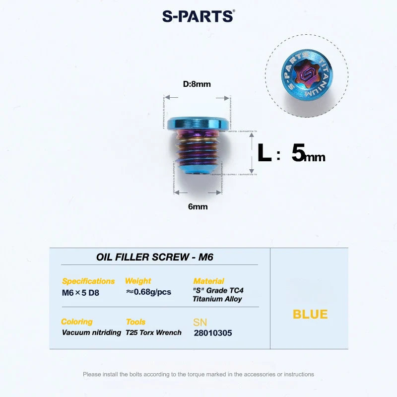 S-PARTS TRP DHR EVO Titanium Disc Brake Bolt Kit Bleed Port Screw – 1pcs Blue