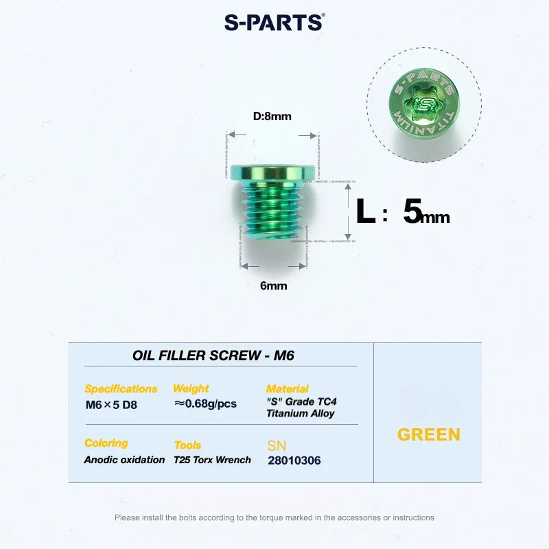 S-PARTS TRP DHR EVO Titanium Disc Brake Bolt Kit Bleed Port Screw – 1pcs Green
