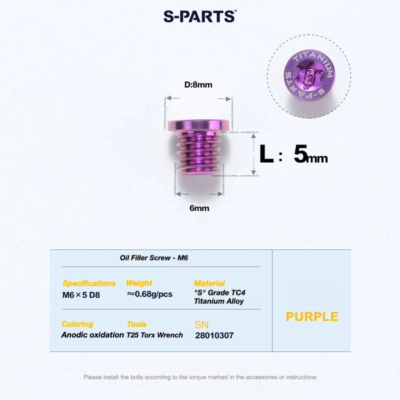 S-PARTS TRP DHR EVO Titanium Disc Brake Bolt Kit Bleed Port Screw – 1pcs Purple