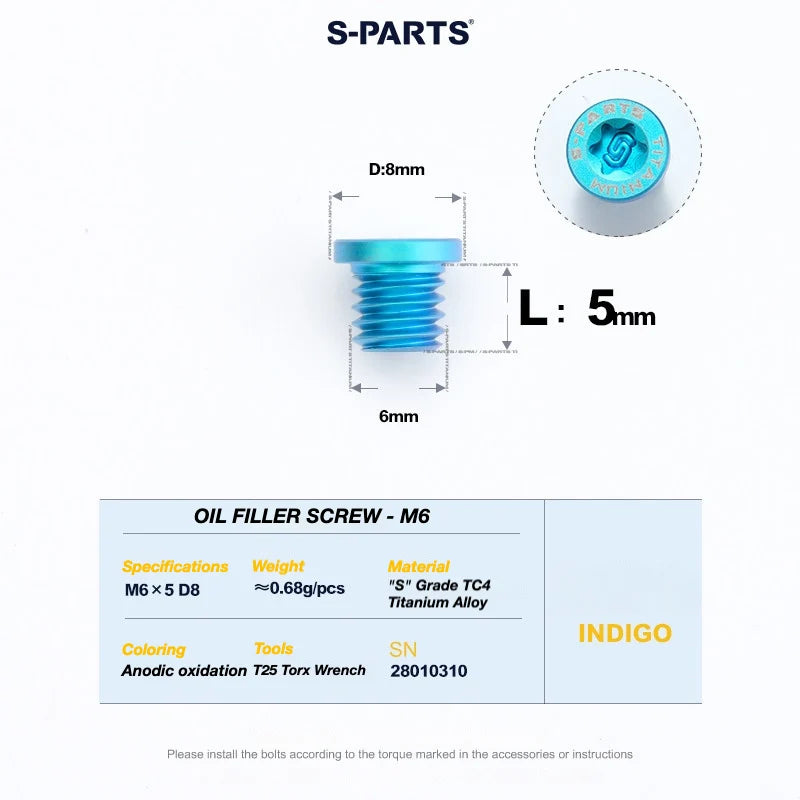 S-PARTS TRP DHR EVO Titanium Disc Brake Bolt Kit Bleed Port Screw – 1pcs Indigo