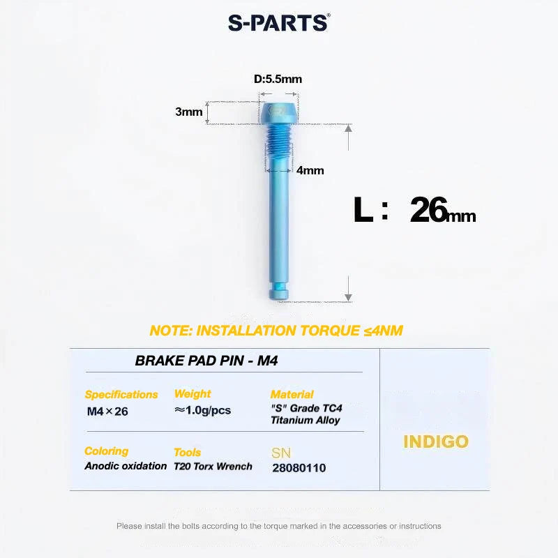 S-PARTS TRP DHR EVO Titanium Disc Brake Bolt Kit Brake Pad Retention Pin – 1pcs Indigo