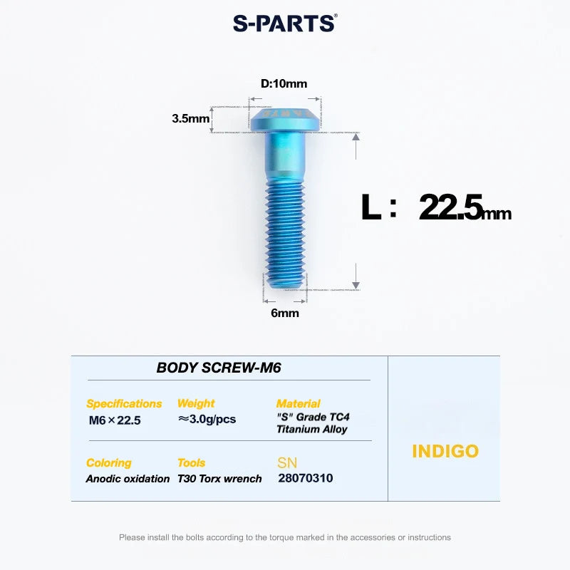 S-PARTS TRP DHR EVO Titanium Disc Brake Bolt Kit Caliper Body Bolt – 1pcs Indigo
