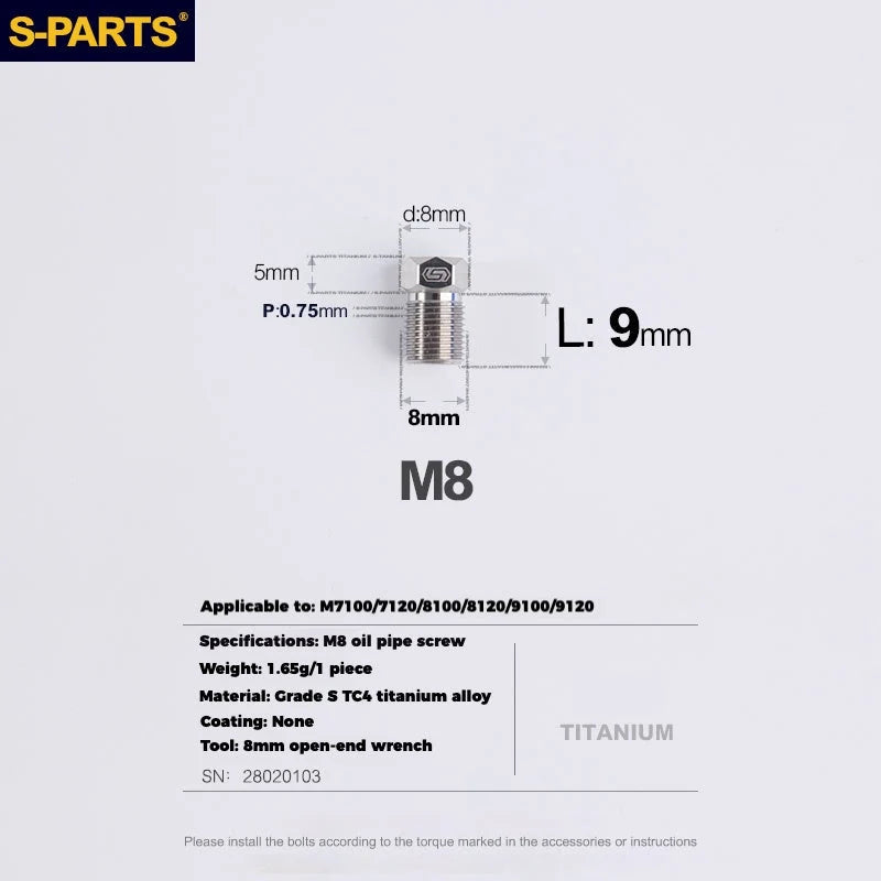 S-PARTS TRP DHR EVO Titanium Disc Brake Bolt Kit Hydraulic Hose Compression Bolt – 1pcs